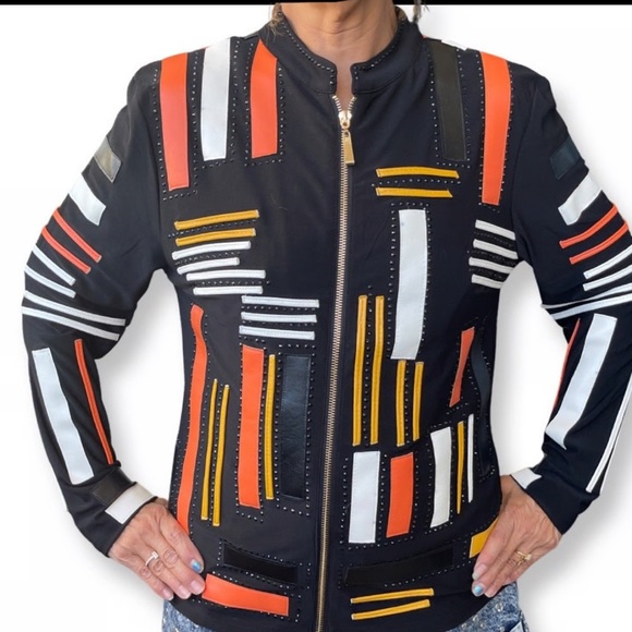 berek Jackets & Blazers - Berek Black and Orange Geometric  Jacket